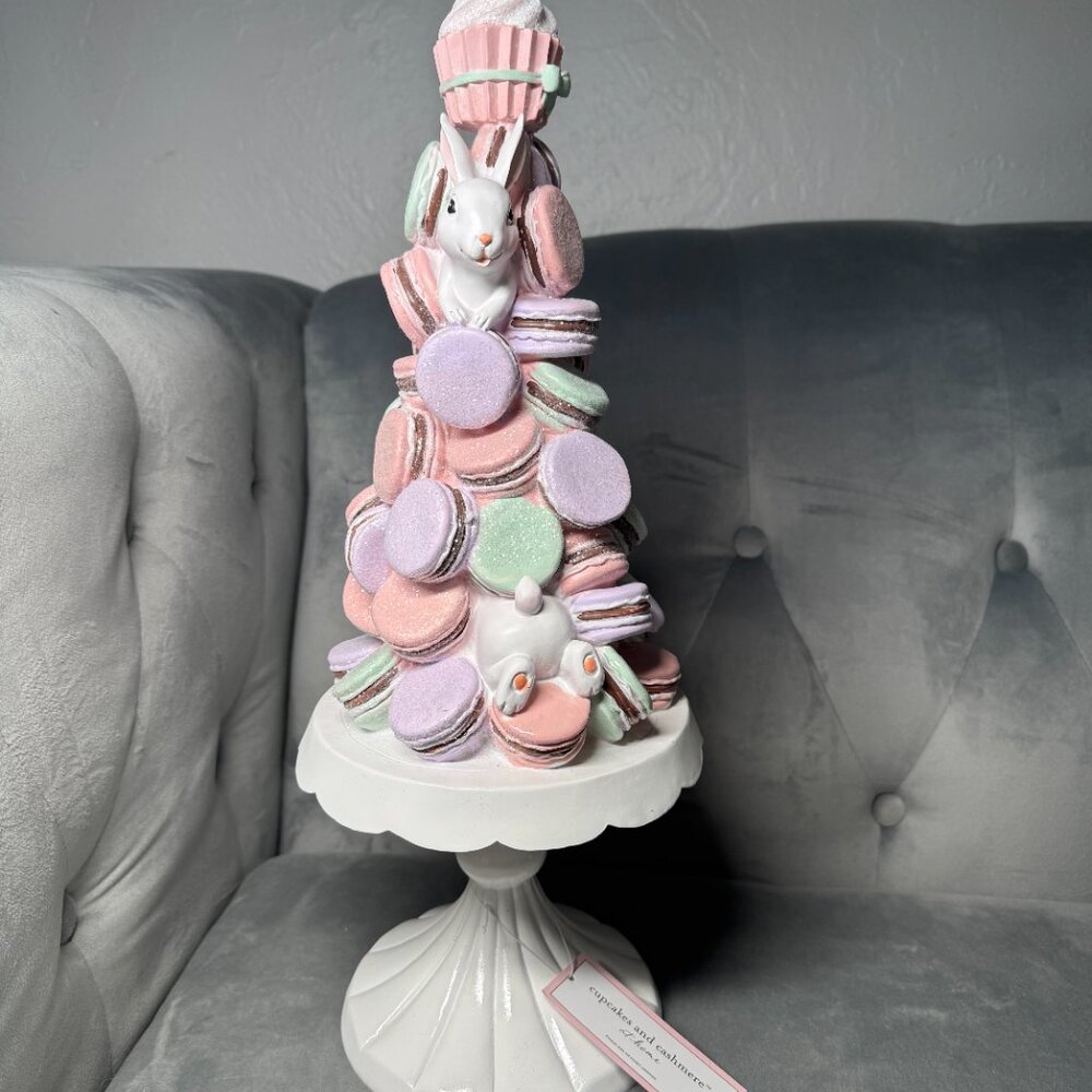 Cupcakes & Cashmere Easter Macaroons Bunny Topiary Tree Cake Pedestal NWT - Picture 2 of 12
